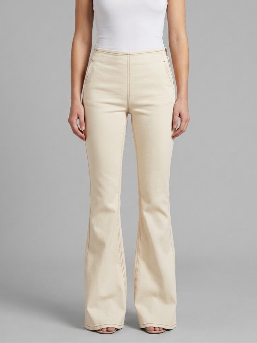 High-Rise Cream Flare Jeans with Clean Seams